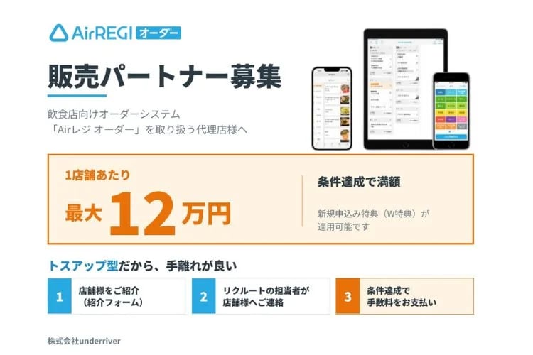「飲食店向けオーダー管理システム」販売パートナー募集