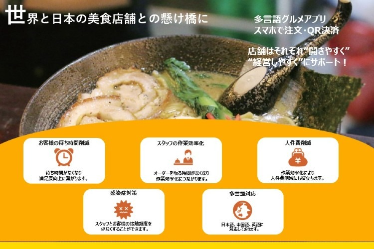 「多言語機能付きグルメアプリ」販売代理店募集